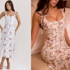 House of CB Dionne off white floral print cotton midi dress NWOT